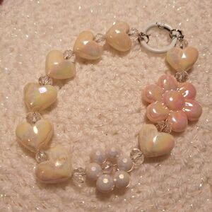 Heart White Flower Pink Phone Chain Bling Beaded Bracelet Strap Purse Charm New